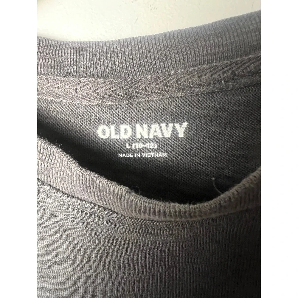 Old Navy T-Shirt Boys LG 10-12 Charcoal Grey Slub Knit Button Pocket Tee Casual